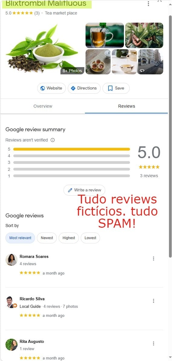 Blixtrombil Malifluous e Reviews falsos  no Google My Business