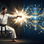 Conceito visual do Método Kiai de Ricardo Teixeira combinando artes marciais com marketing digital